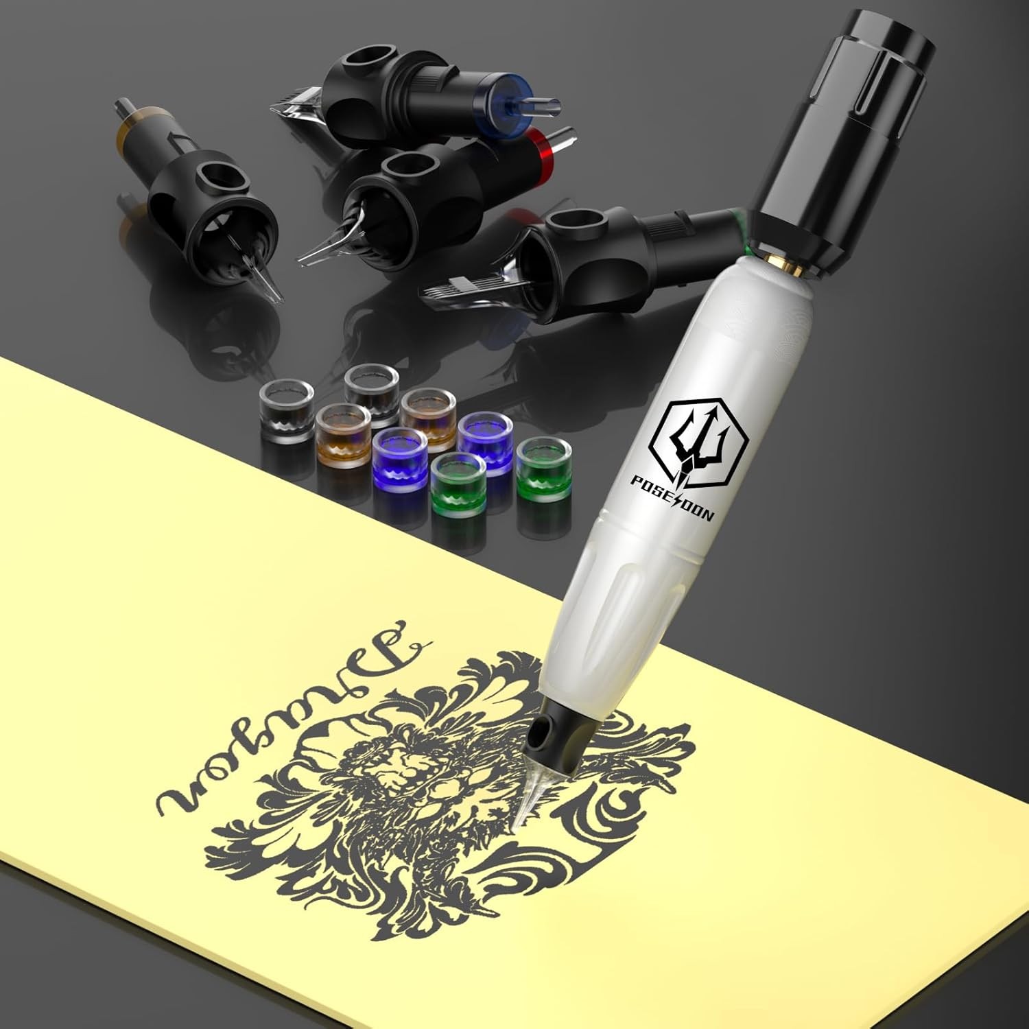 Wireless Rotary Tattoo Machine Kit with 20 Tattoo Cartridge Needles, Ink Set & 2