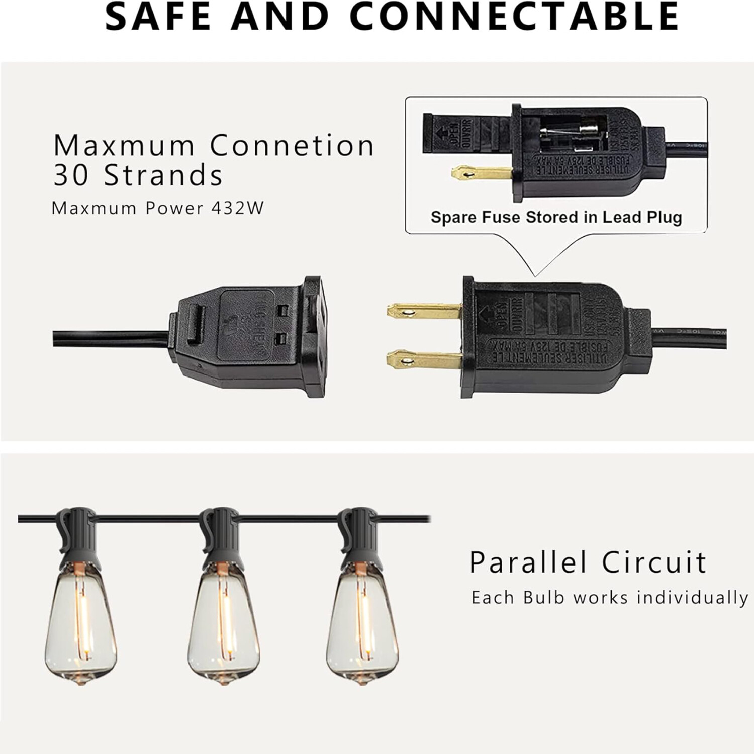 LED Outdoor String Lights, ST38 LED Patio Lights with E12 Edison Vintage Bulbs