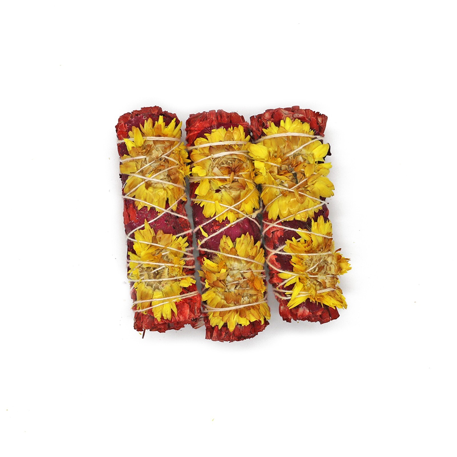 3 Pack Red Romance Floral White Sage Smudge Sticks with Flowers and Guide