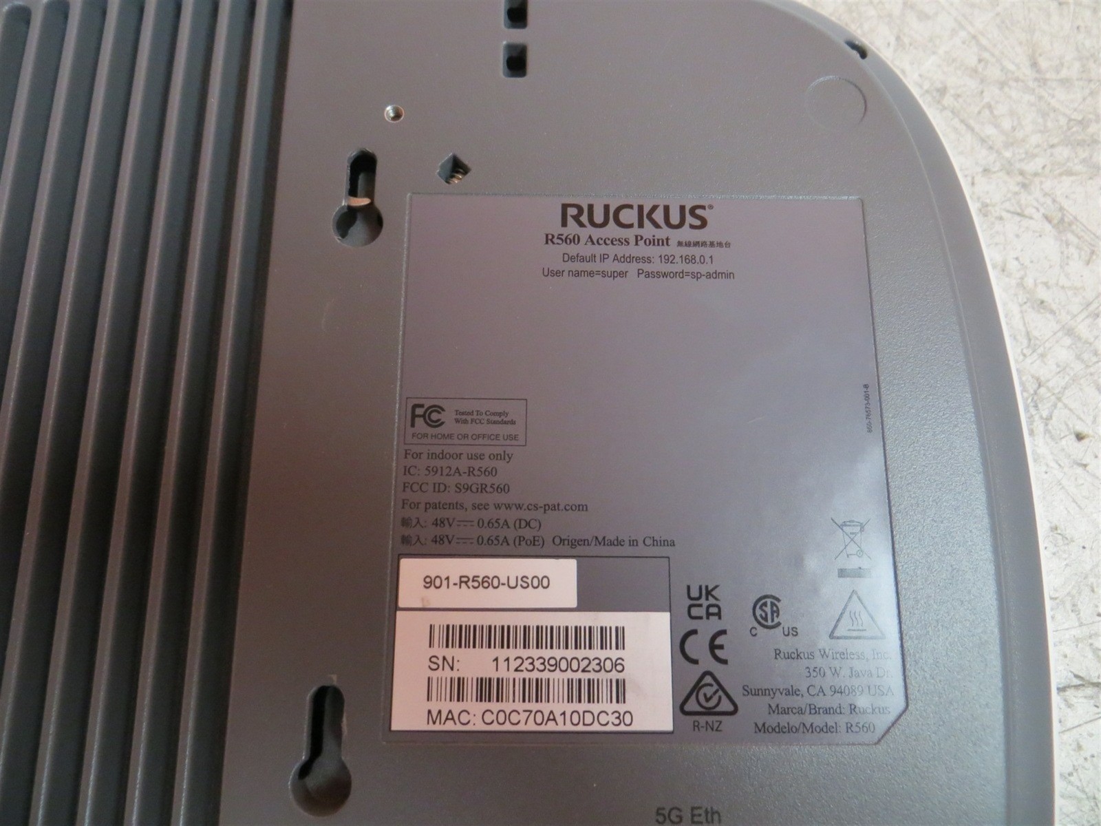 Ruckus R560 901-R560-US00 Indoor Access Point Factory Reset