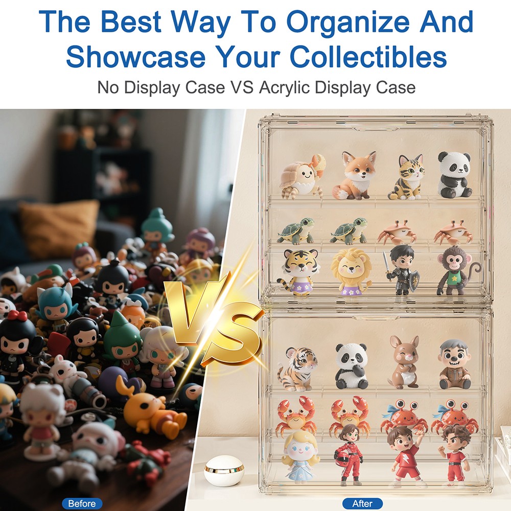 2X Clear Acrylic 3 Tier Figure Display Case with 2 Movable Plates Stackable Show