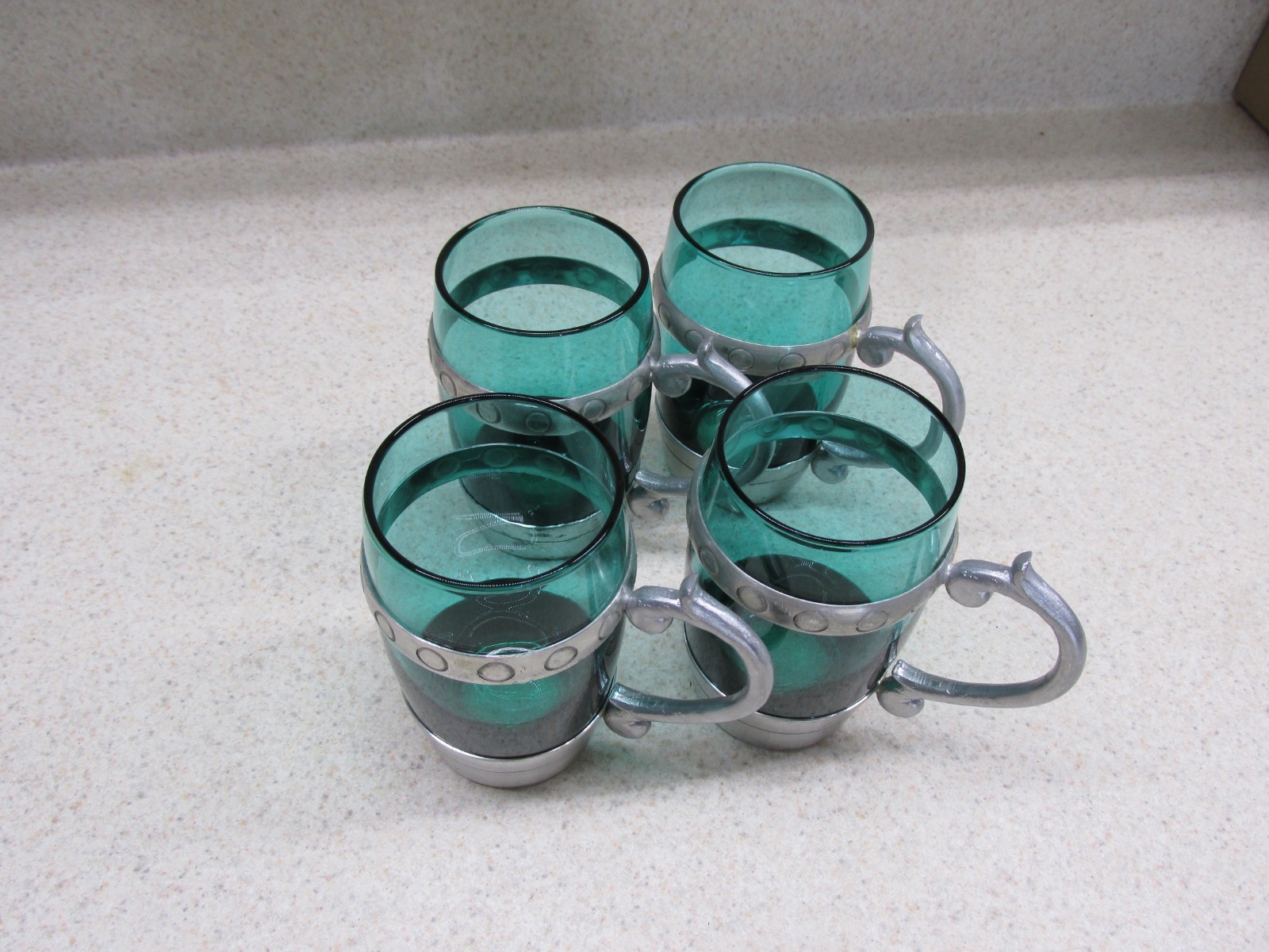 Set of 4 Vintage Pewter Beer Mugs with Handles