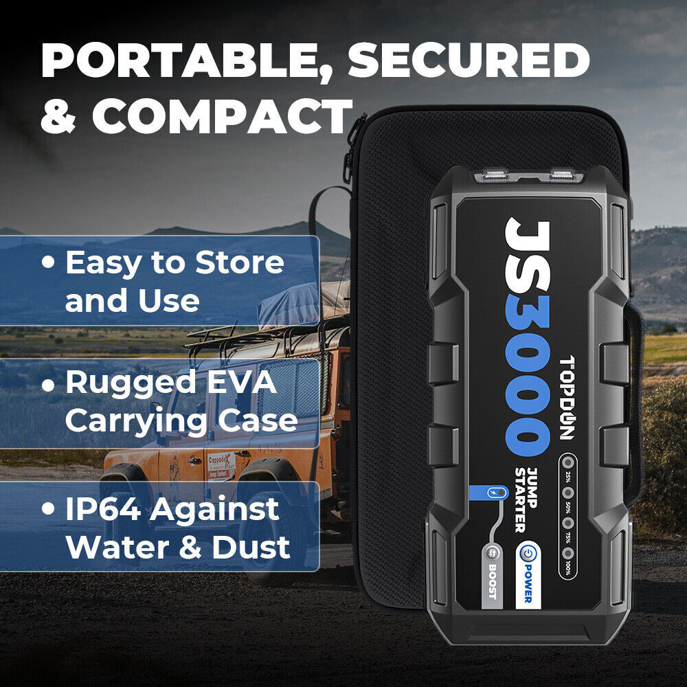 2026 TOPDON Portable 3000A Battery Booster Pack Charger Power Jump Starter Box