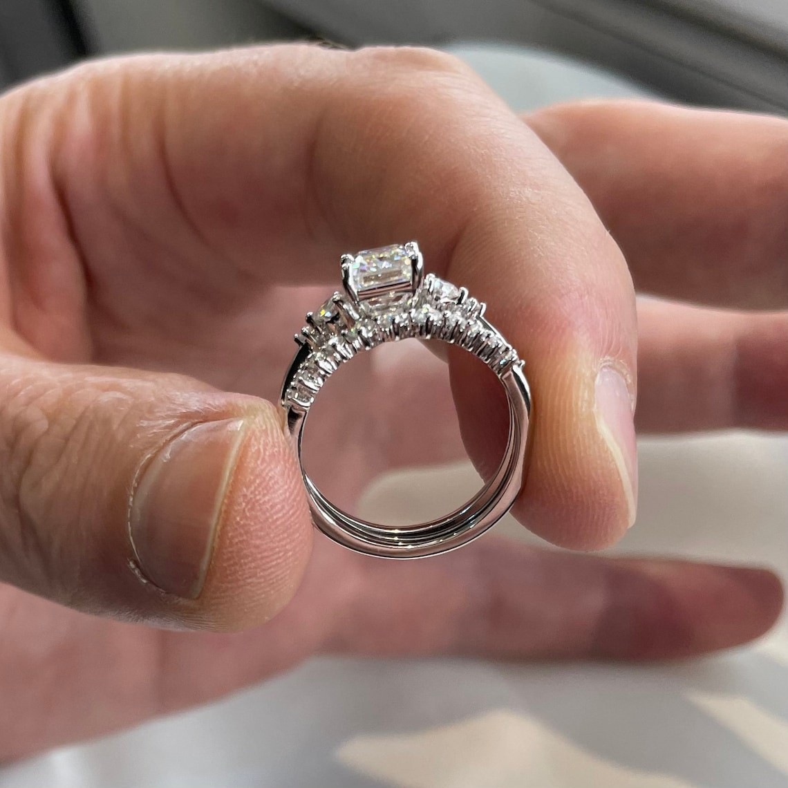 2 CT Emerald Cut Moissanite Wedding Bridal Ring Set Solid 14K White Gold For Her