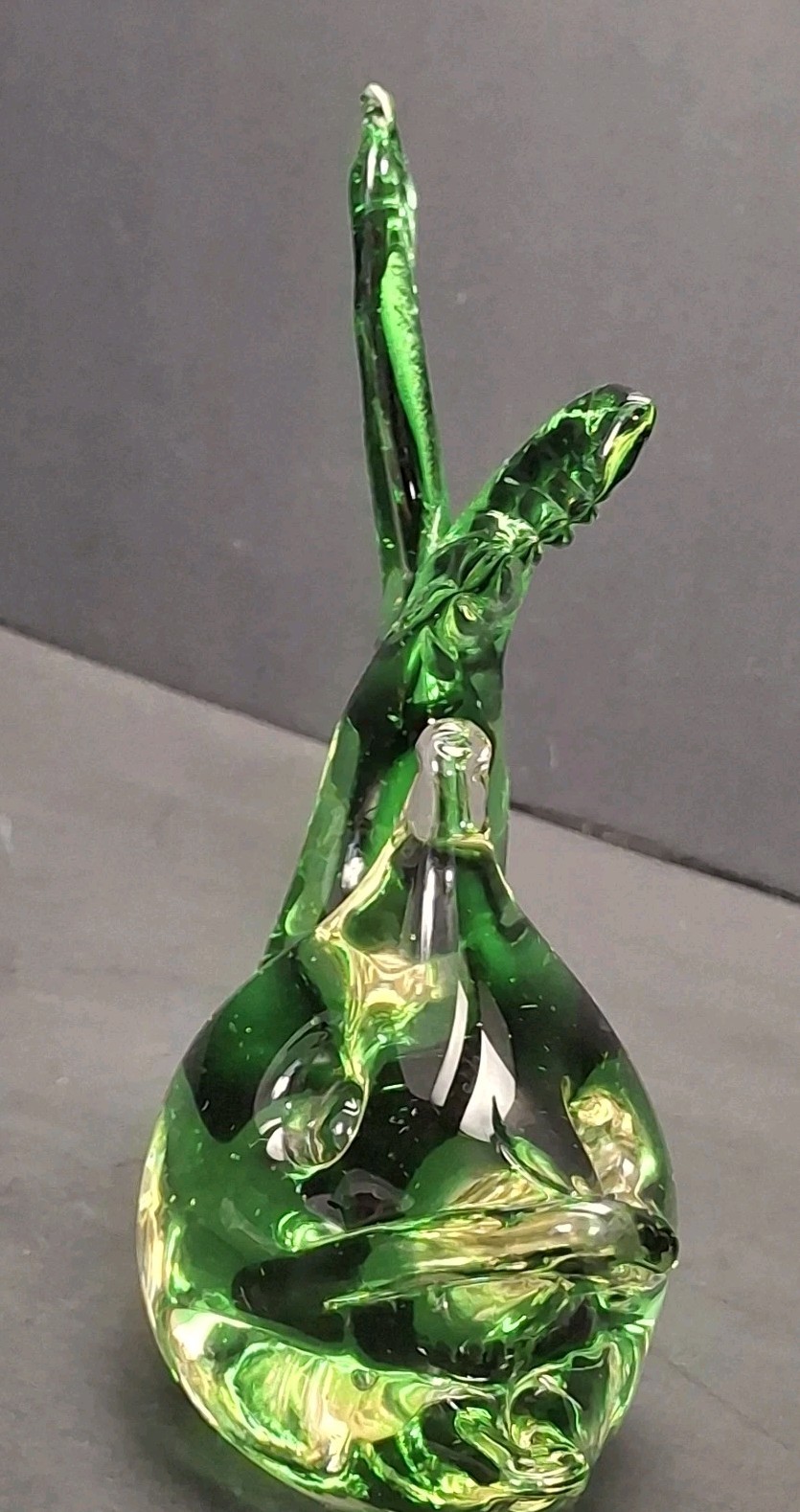 Vintage Green Glass Fish Sculpture Murano Paperweight Made in Italy Sunken Eyes