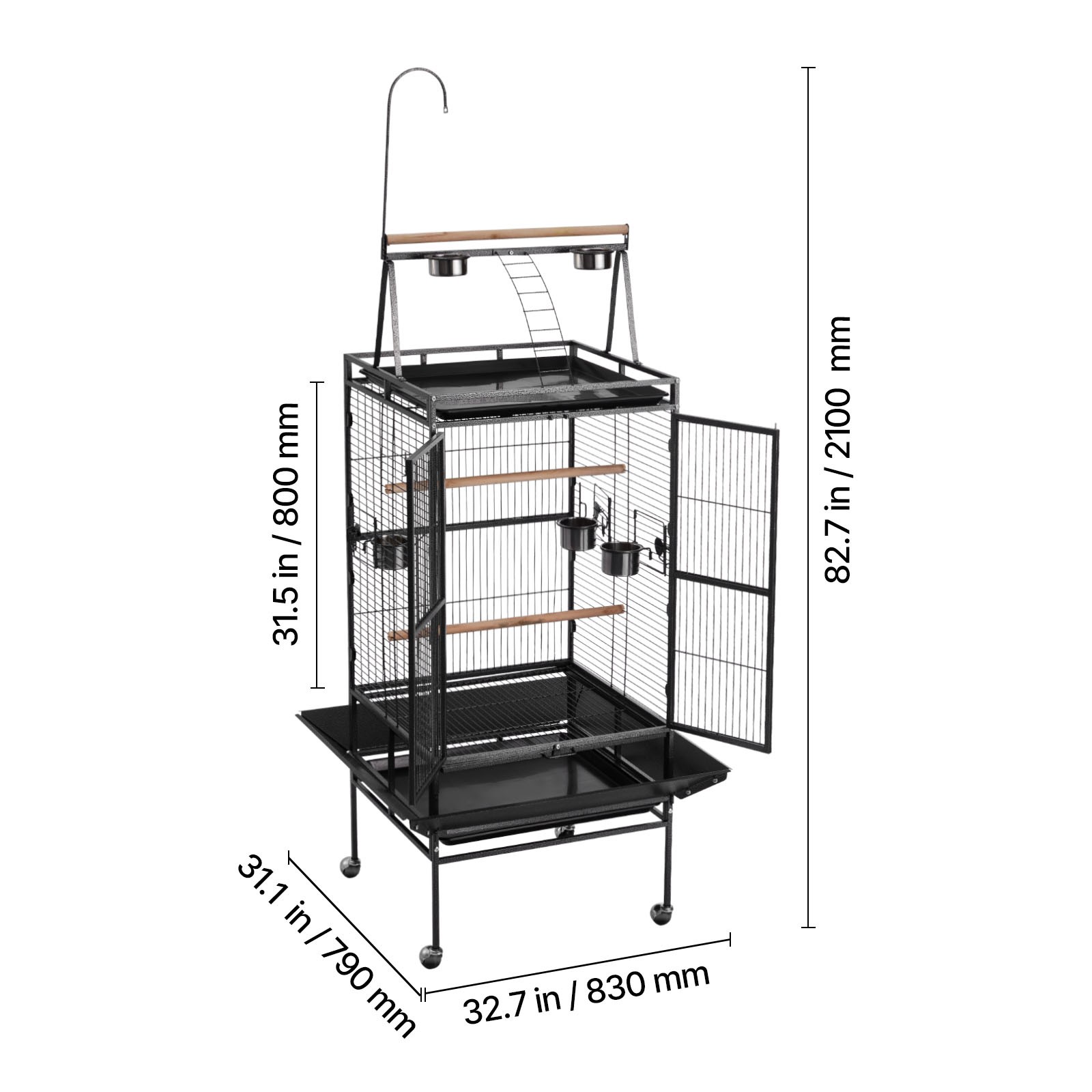 Uimoso Large Bird Cage with Open Flat Top, 32.7 x 31.1 x 82.7 Inches