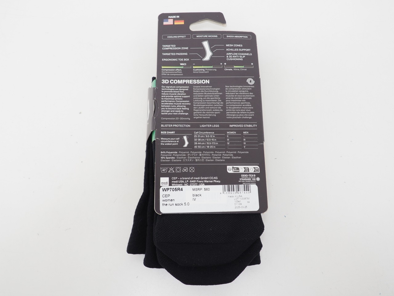 New! CEP Core Run Compression Socks Tall Mid Cushion Men's Size III Black
