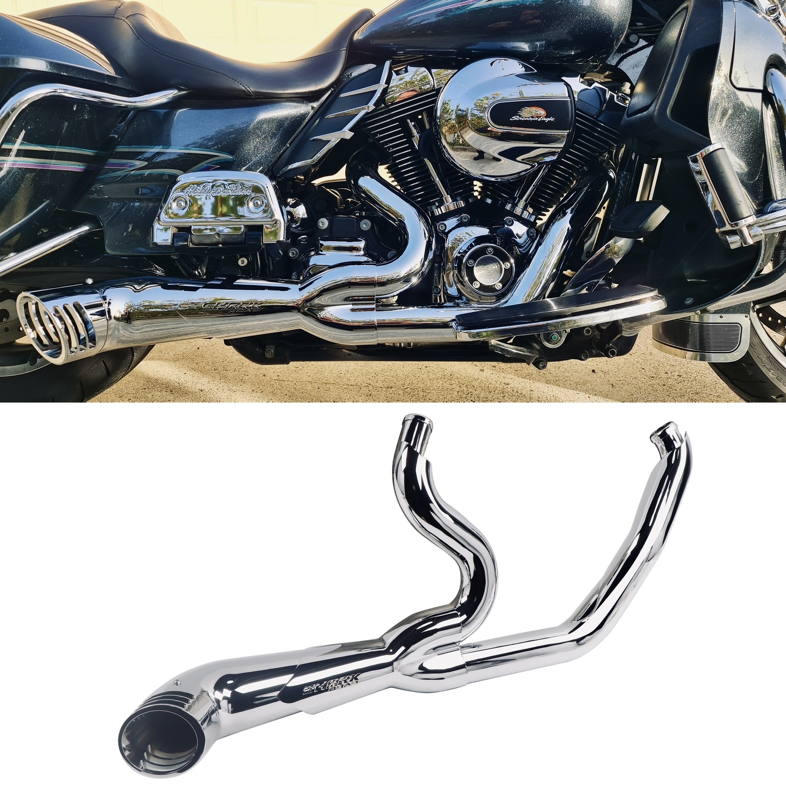 SHARKROAD 2 Into 1 Exhaust Pipes for Harley 1995-2016 Full Exhaust System