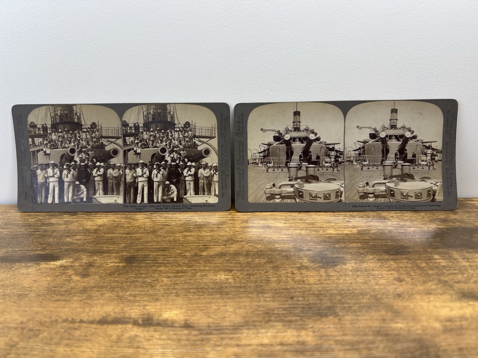 Lot 2 Spanish American War Stereoviews 1898 USS IOWA & OREGON Battleship Navy