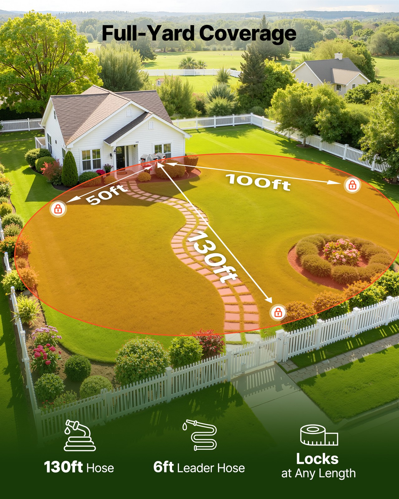 VEVOR Retractable Garden Hose Reel 1/2 in x 130 ft Wall Mount 9-Function Nozzle