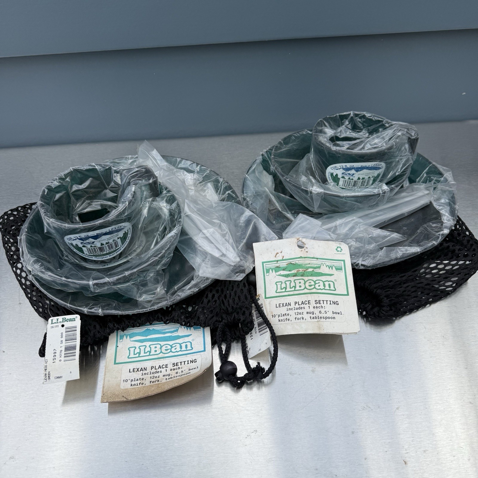 Vintage Deadstock LL Bean x Lexan Camping Dish Set NOS Green Plate Cup Utensils