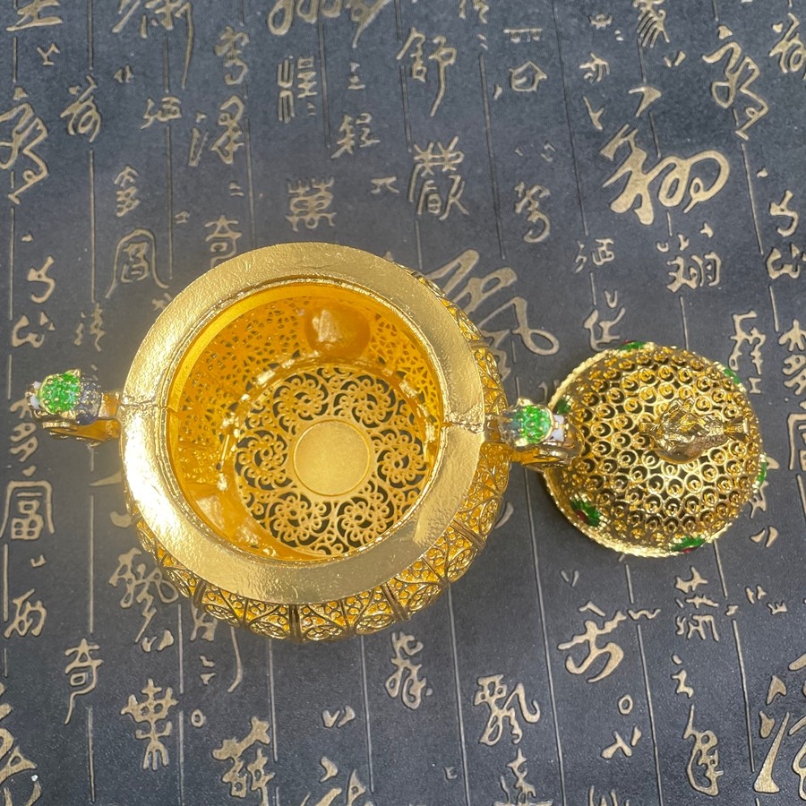 Old Chinese Bronze Tripod Kirin Censer Filigree Openwork Incense Burner