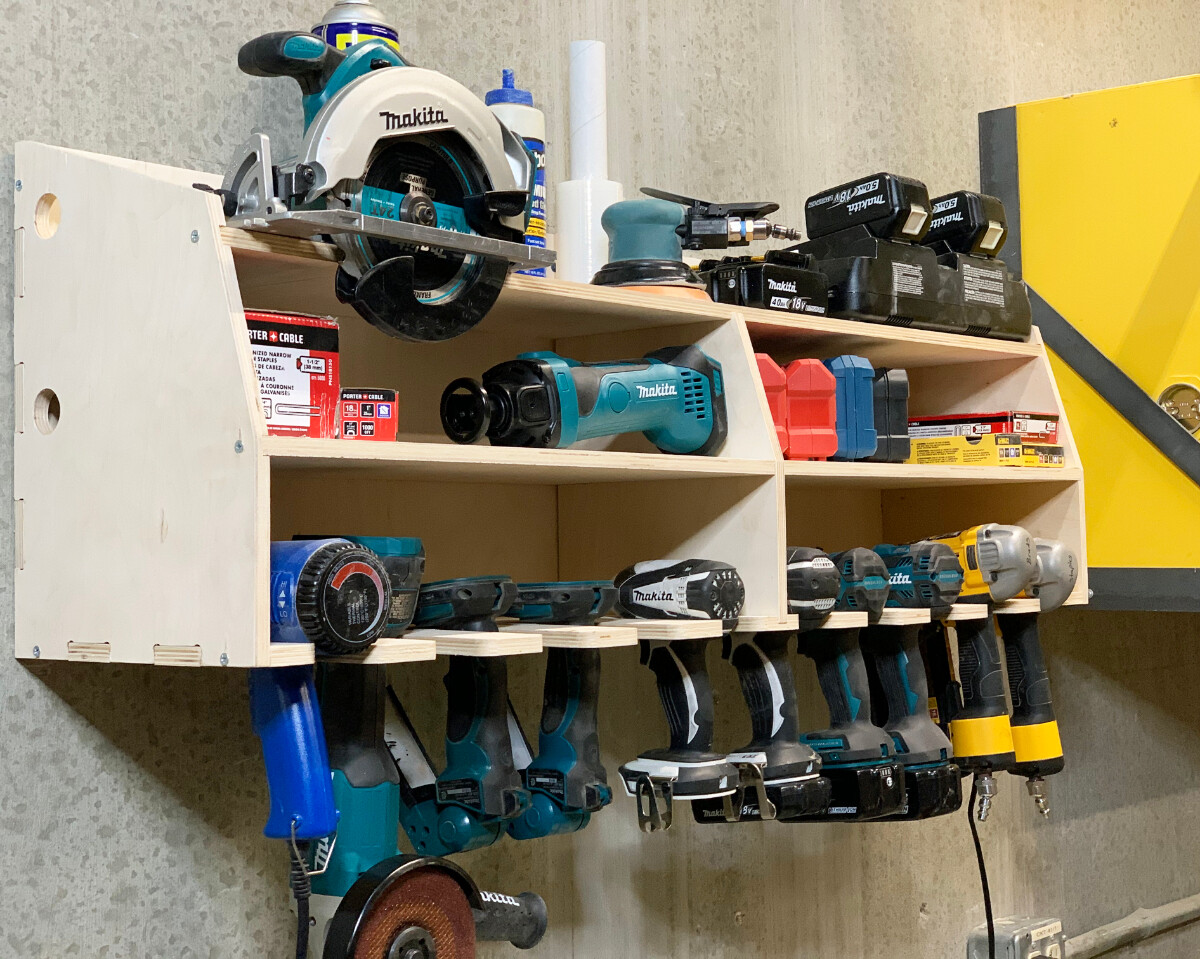 Cordless 10 Tool Holder Drill Impact Garage Storage Rack Wood Shelf Organizer