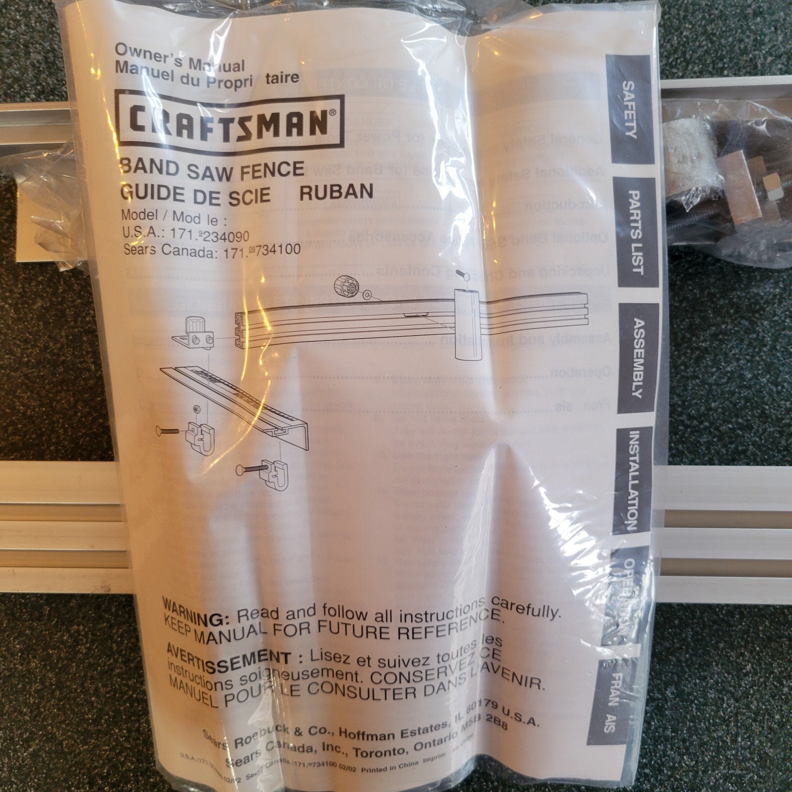 Craftsman 12" Band Saw Rip Fence 9-23402 Universal 171.234090 171.734100 New