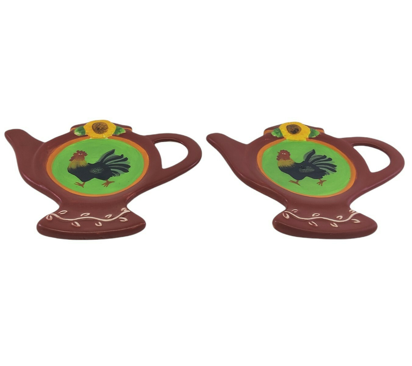 2 x Susan Winget Avignon Morning Brownlow Tea Bag Holders Rooster Sunflowers