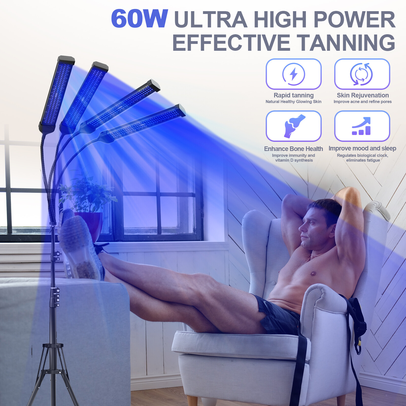 Sun Home Tanning Lamp Face Body Sunlamp Vitamin D UV Goggles Spa Skin Tone Rays