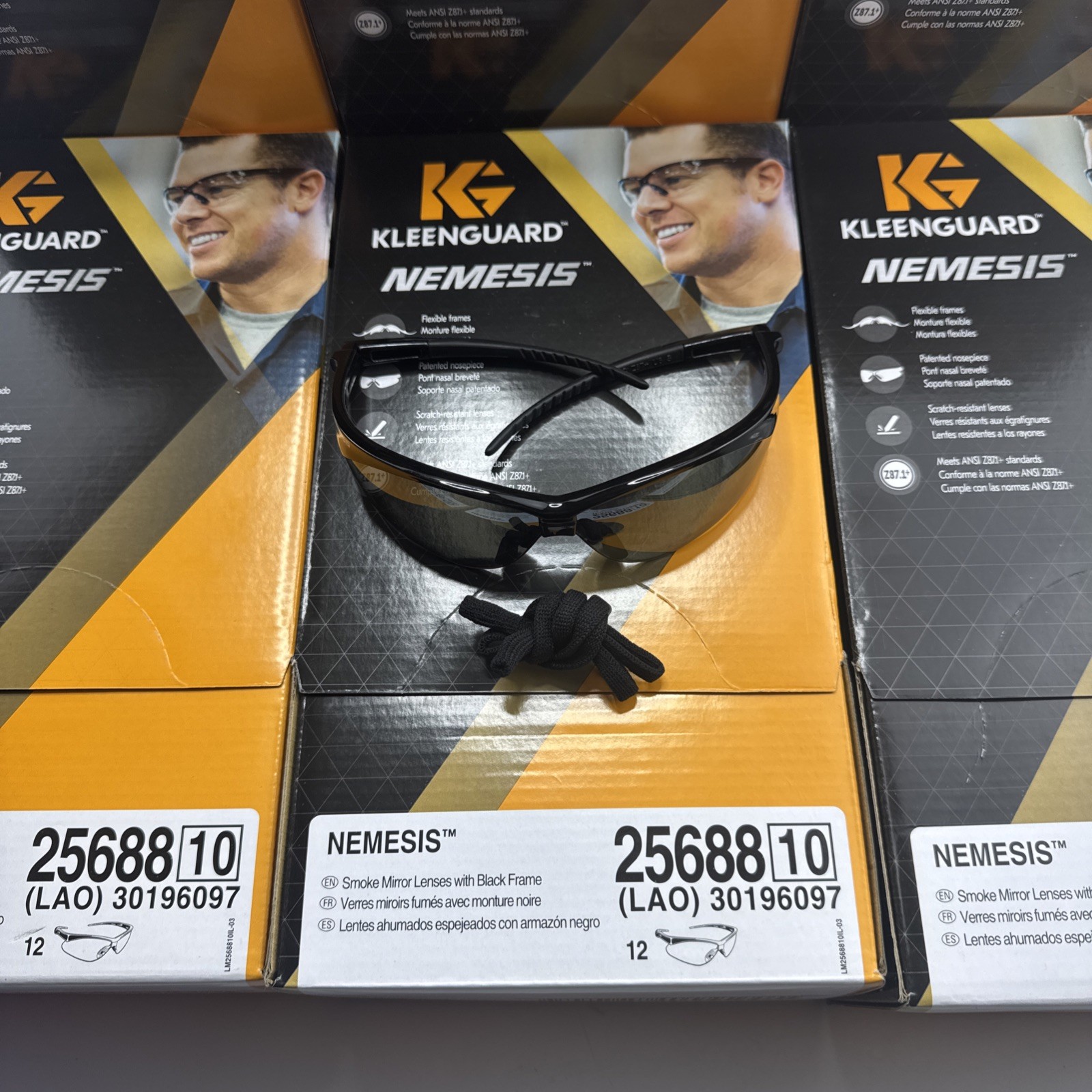 (12) Kleenguard 25688 Nemesis Safety Glasses Smoke Mirror Black Frame ANSI Z87+
