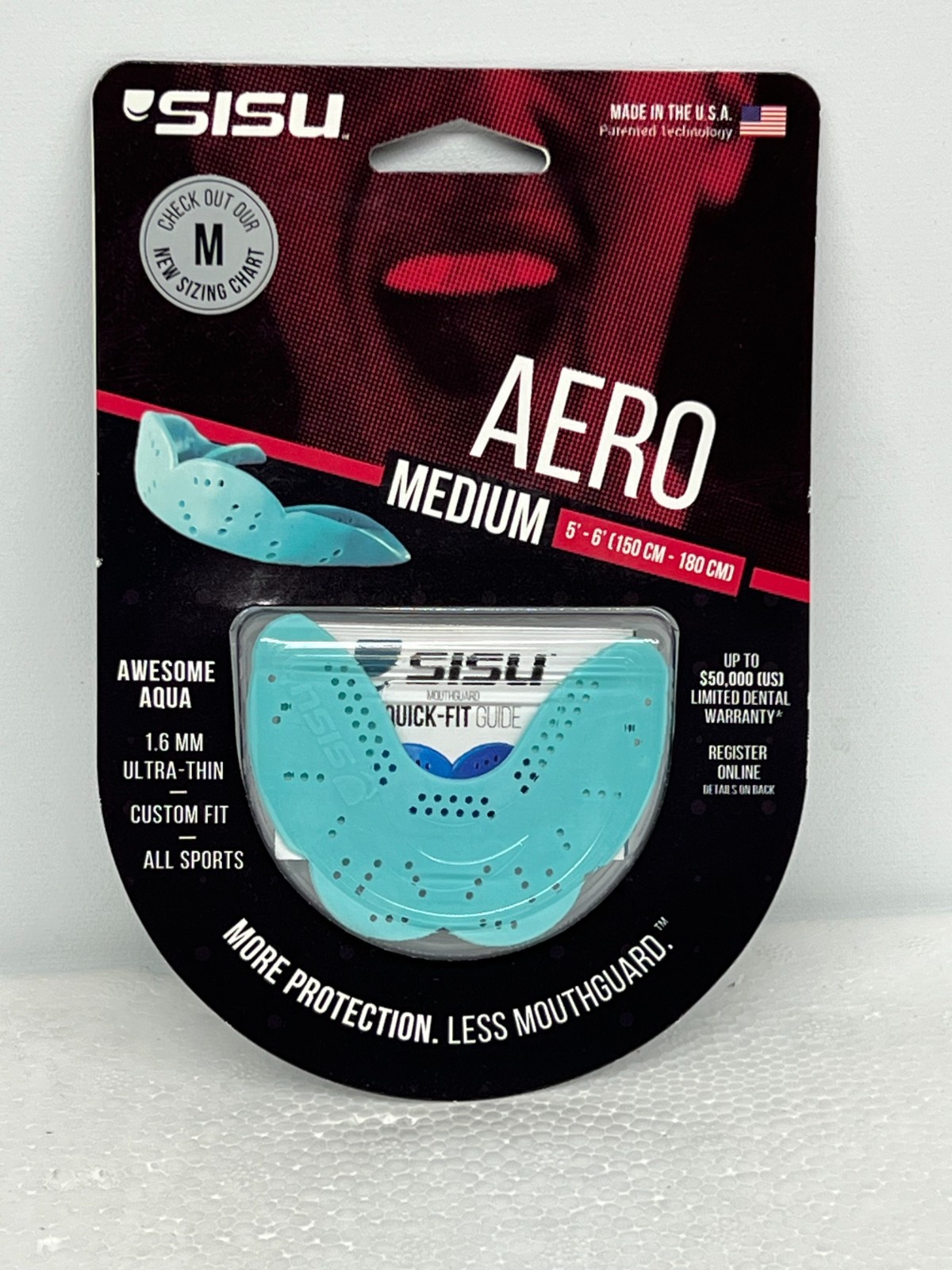 SISU Aero NextGen MouthGuard Mouth Guard 1.6mm Thin Aqua Adult Size MEDIUM