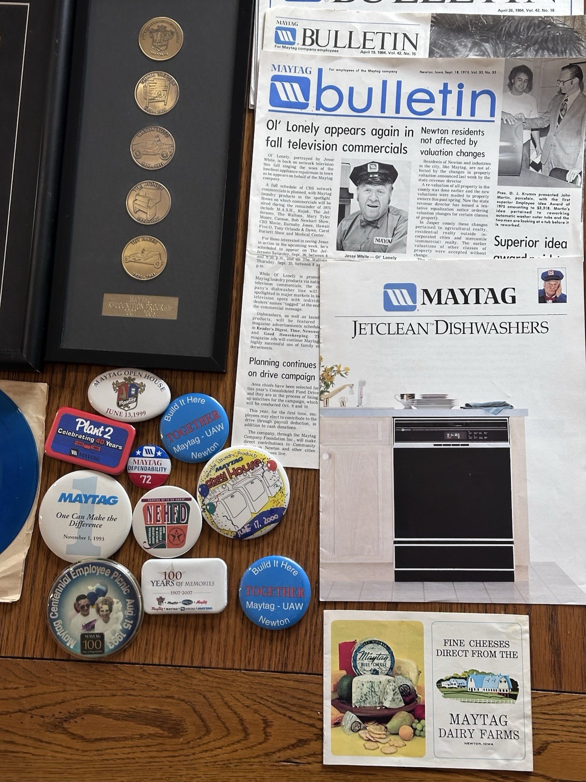 Lot of Maytag Employee Bulletins Buttons Recognition Medals MORE Newton Iowa!