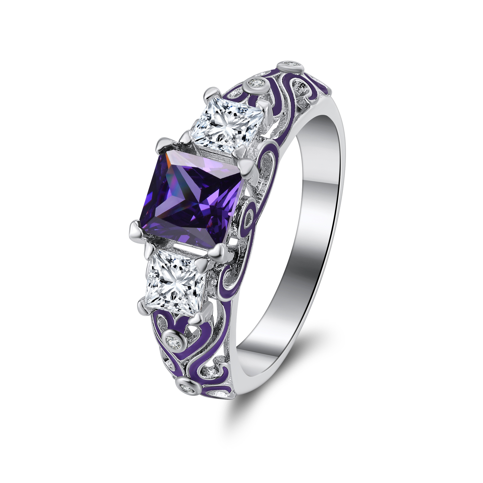 Cherri Purple Bridal Set Cz Princess Engagement Ring Women Ginger Lyne Collec...