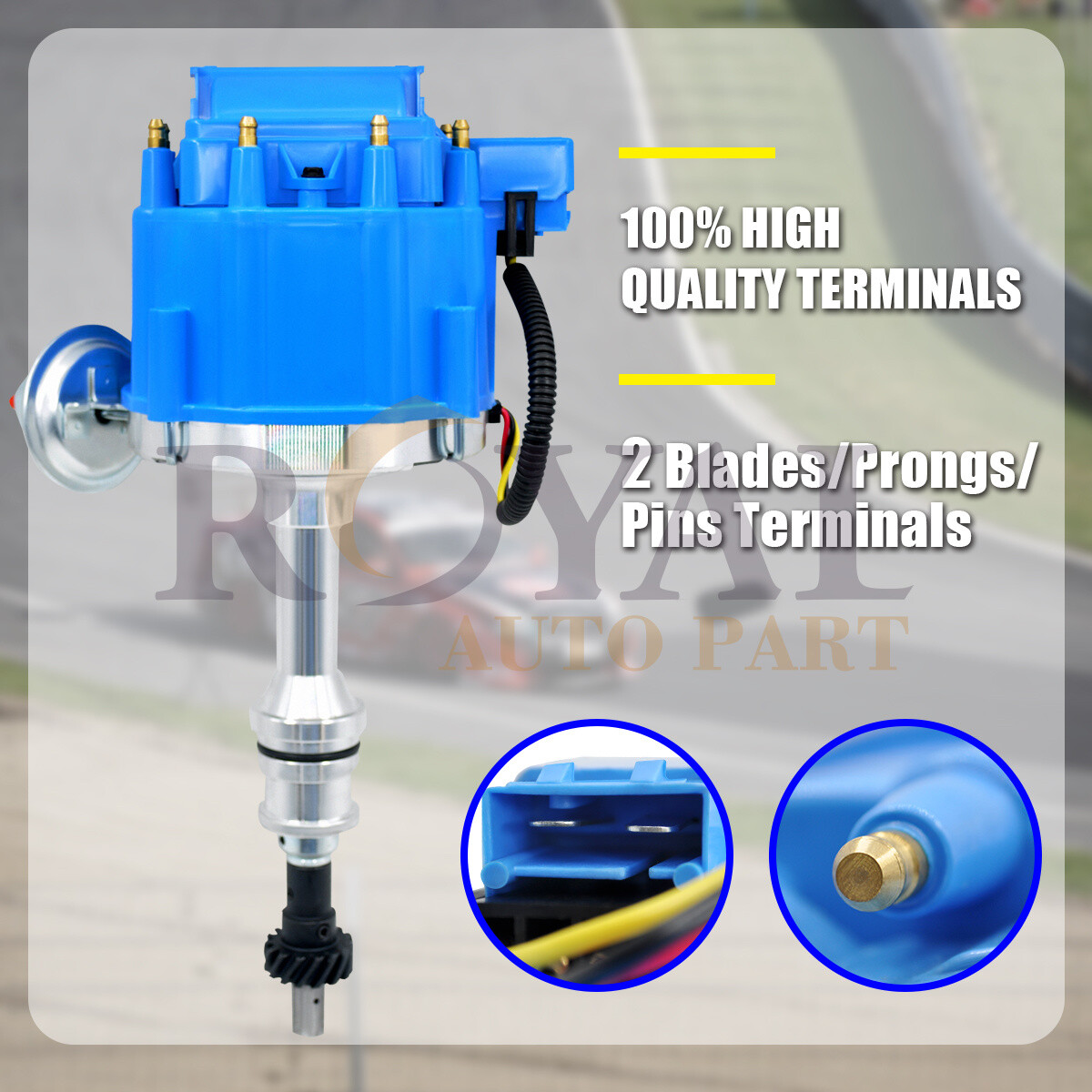 HEI Distributor For Ford Windsor SBF 351W Drop In One Wire w/ 65kv Coil Blue