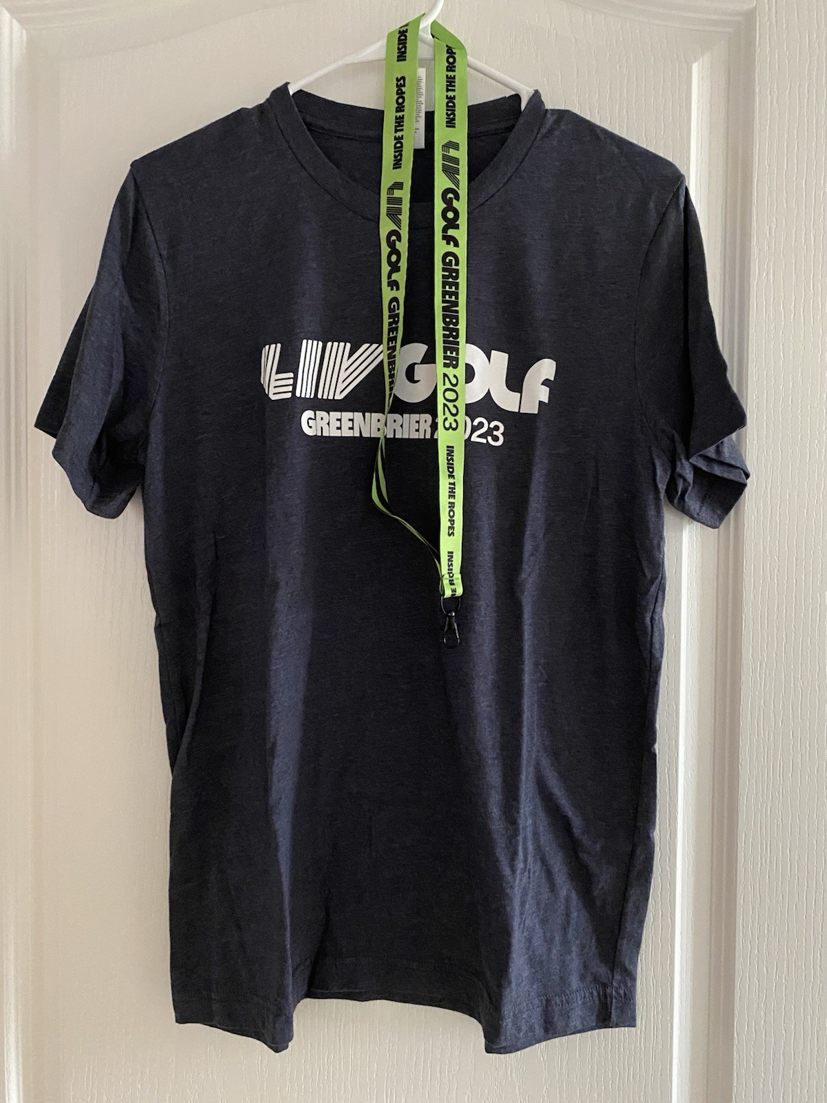 NEW LIV GOLF 2023 Greenbrier Gray White Logo Crew TShirt Men Medium & Lanyard