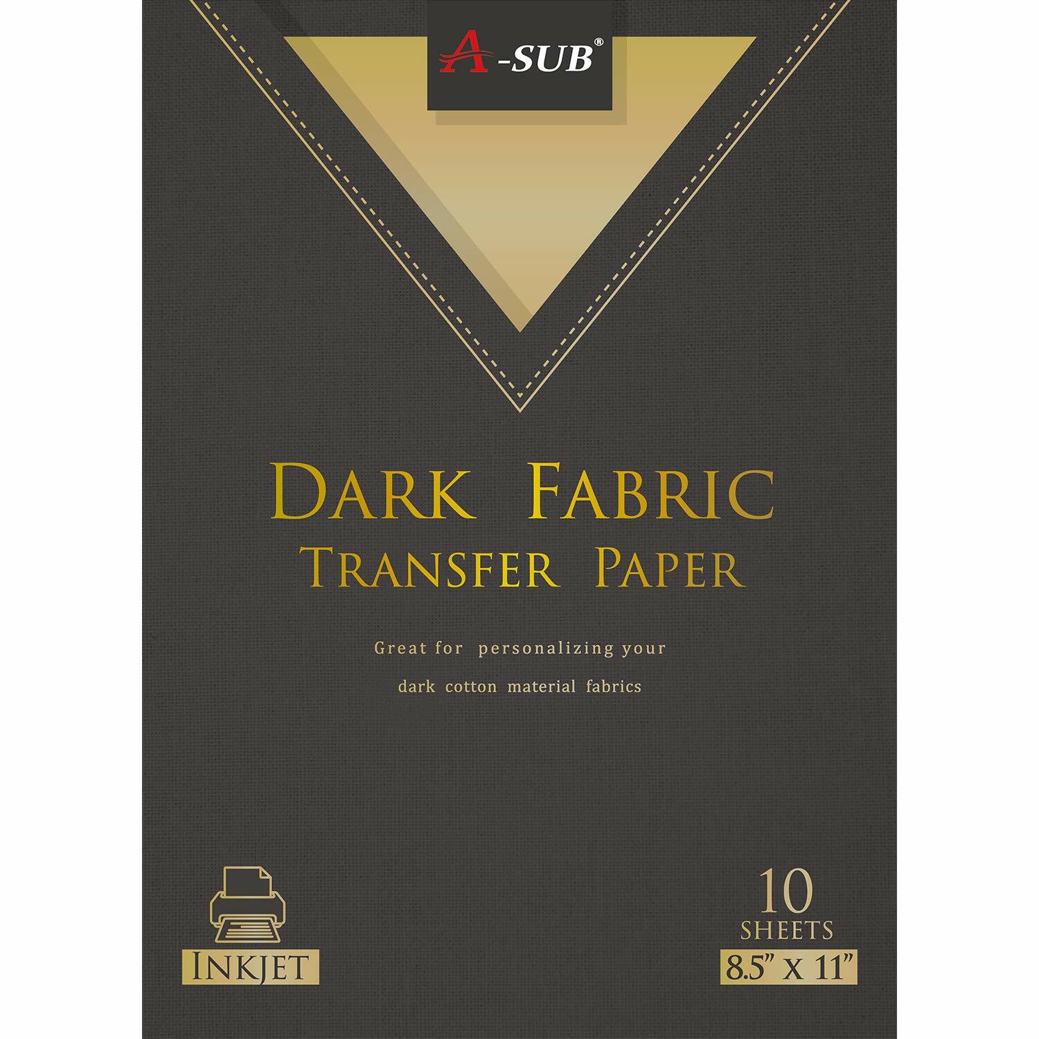 A-SUB Inkjet Printable DARK Fabric Iron-On Heat Transfer Paper Cotton 10 Sheets