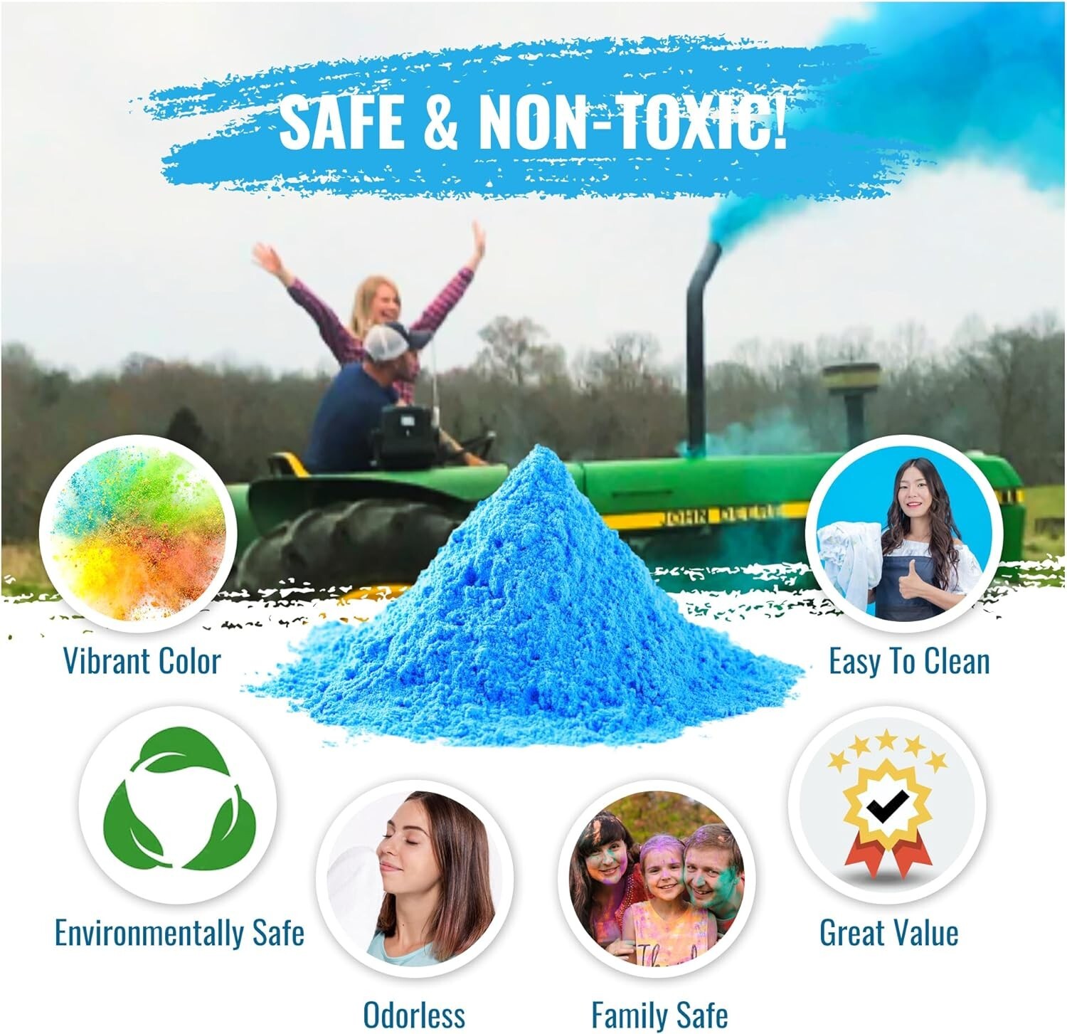 Color Blaze Gender Reveal Powder 2lbs Blue Baby Boy Party Shower (2-1LB bags)