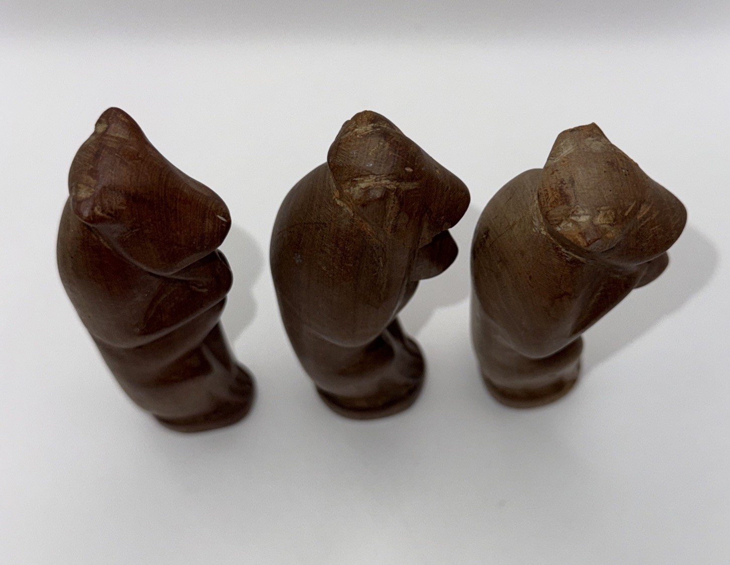 Vintage Carved African Iroko Wood See Hear Speak No Evil Monkeys
