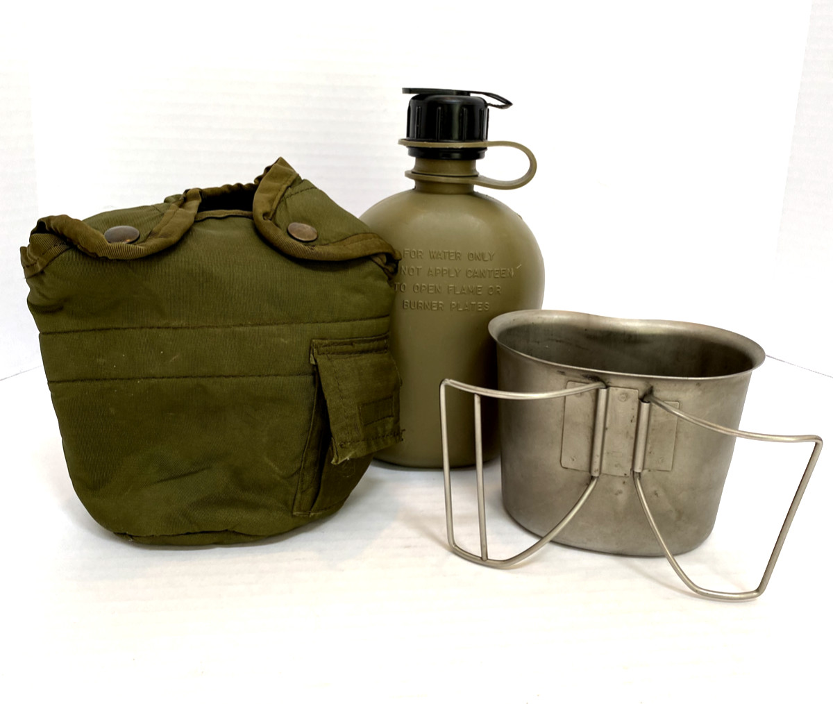 USGI Military 3 Pc Set 1QT OD Canteen w OD Pouch Cover & Stainless Cup NICE