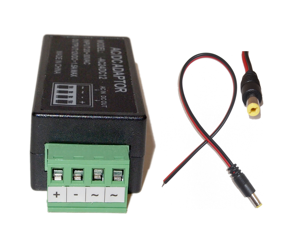 24 Volt AC to 12V DC Power Converter Reducer Adaptor with DC Jack Power Pigtail