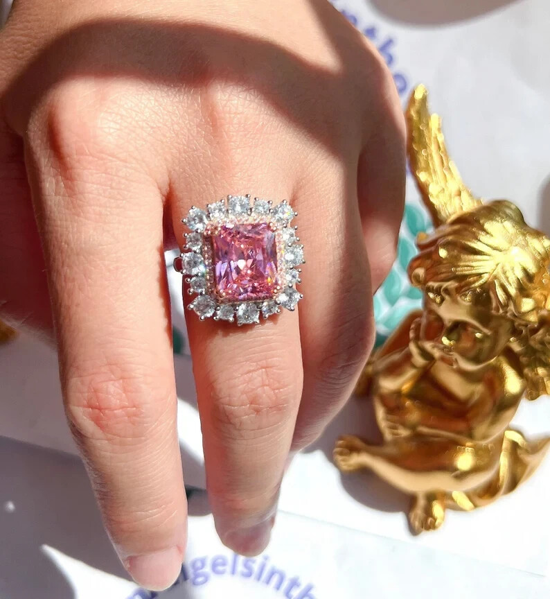 4.90Ct Natural Pink Sapphire Diamond Engagement Ring 14K Solid White Gold Size 6