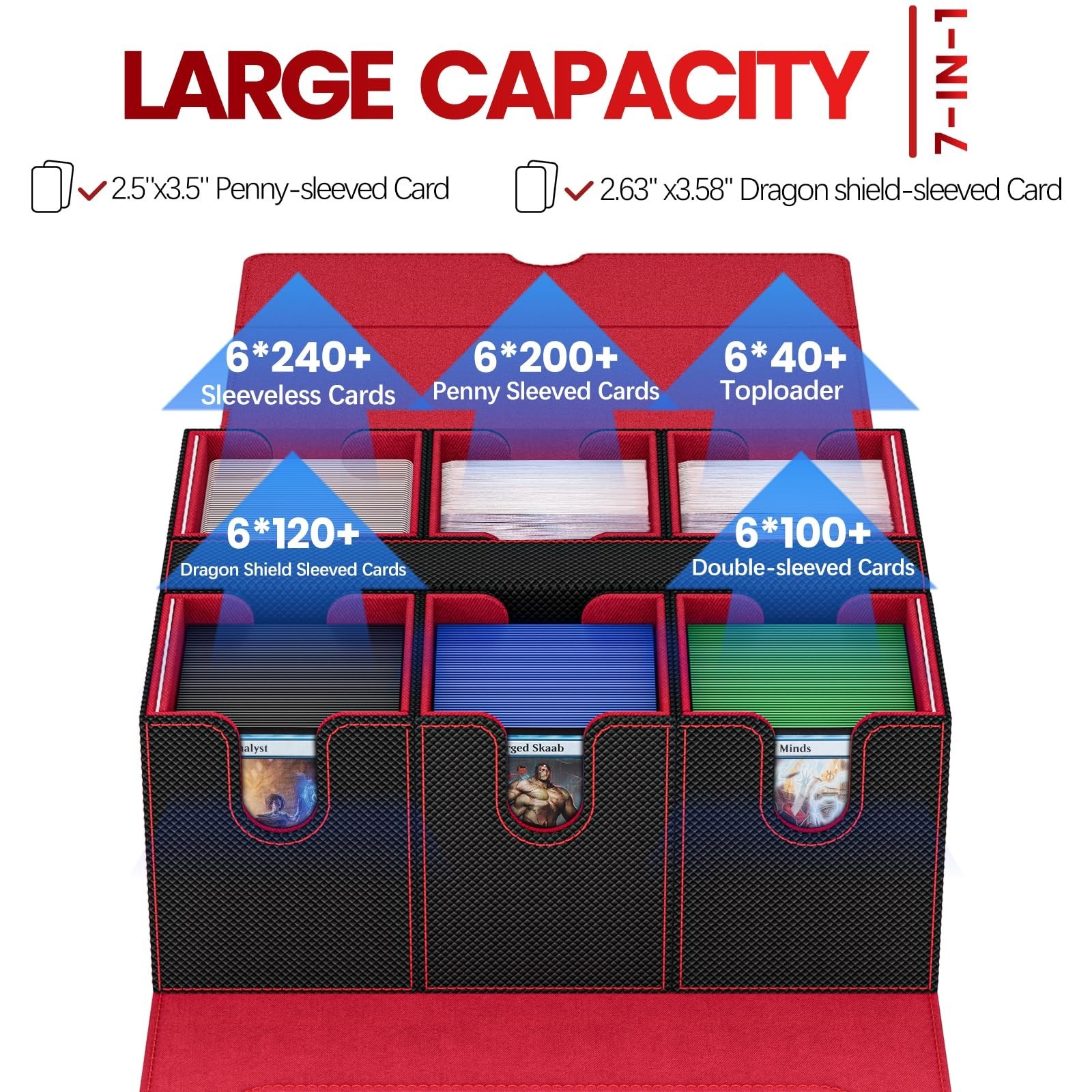 Card Deck Box for MTG with Commander Display, 7 In 1 Card Storage Box Fits 60...