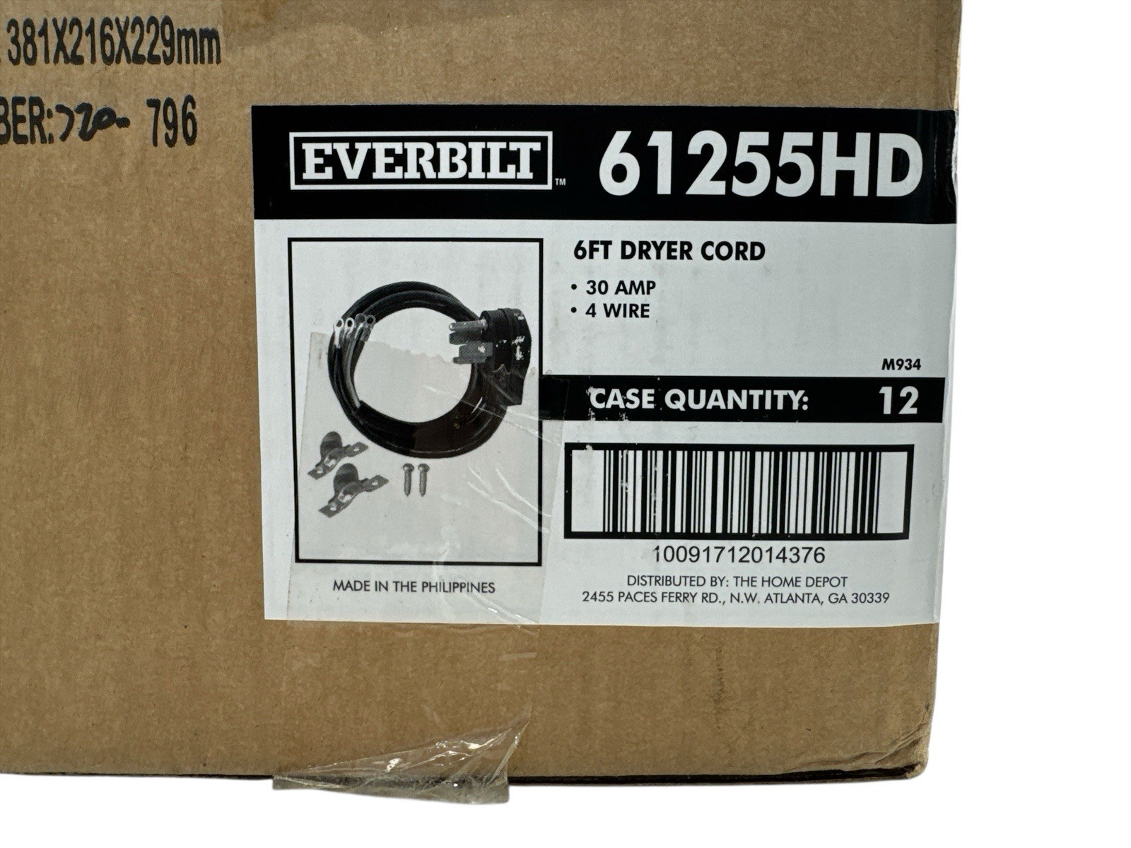 6 Ft 4 Prong 30 Amp Dryer Cord Range Cord 61255HD 12 Pack Everbilt New