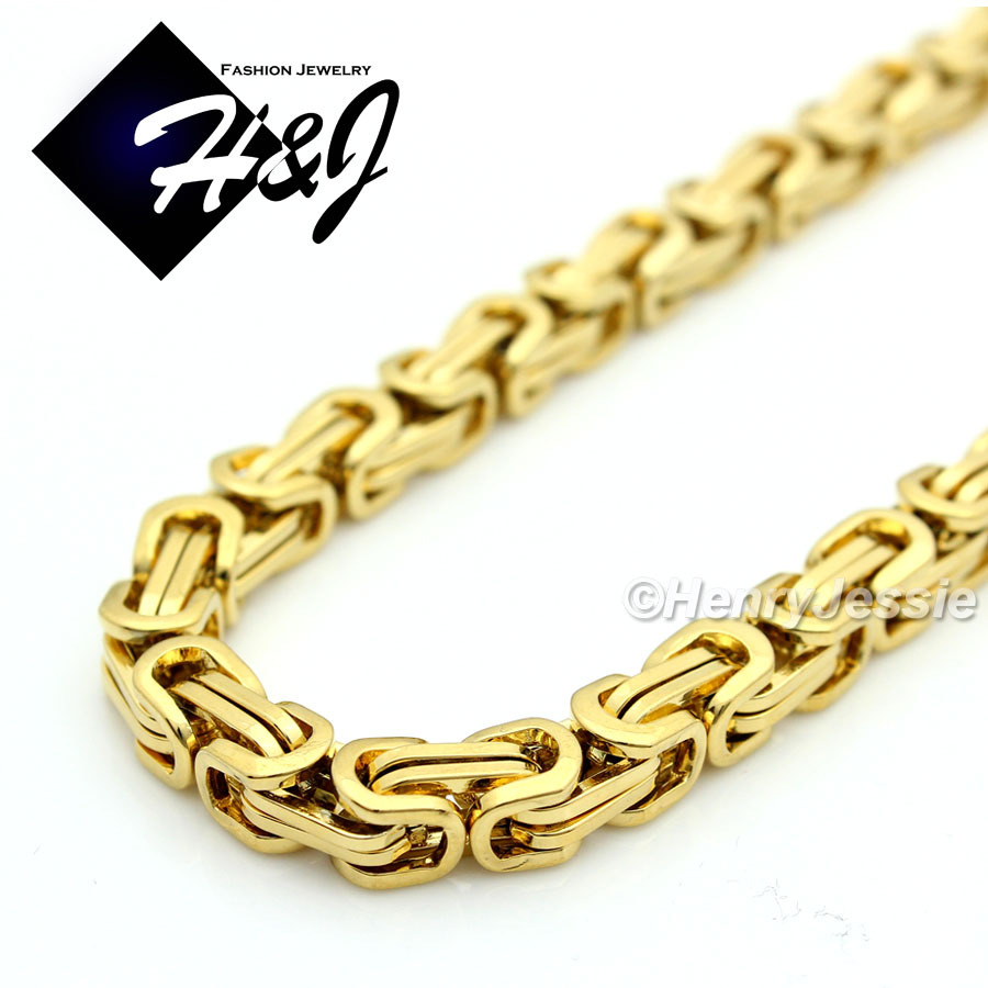 7.5"-11"MEN Stainless Steel 9mm Gold Plated Byzantine Box Link Chain Bracelet