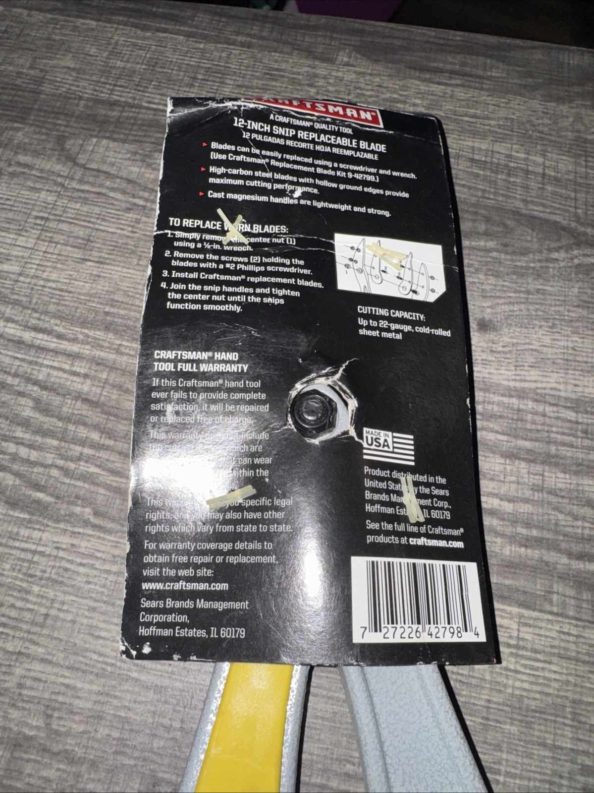 Sears CRAFTSMAN 42798 12” TIN SNIP USA Nos Aluminum Rare Metal Replaceable Blde