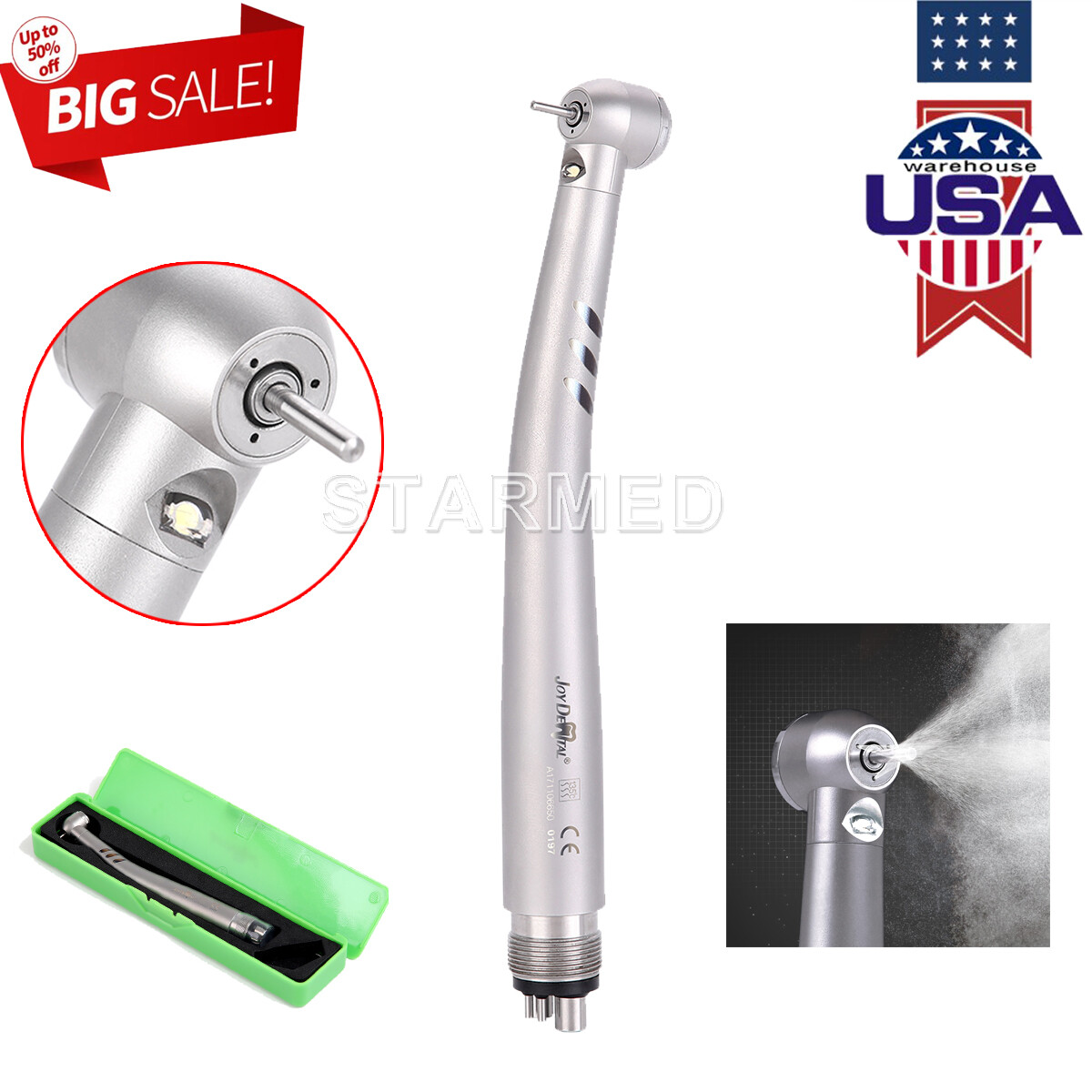 NSK Style Dental LED Fiber Optic E-generator High Speed Handpiece 4 HOLE Midwest