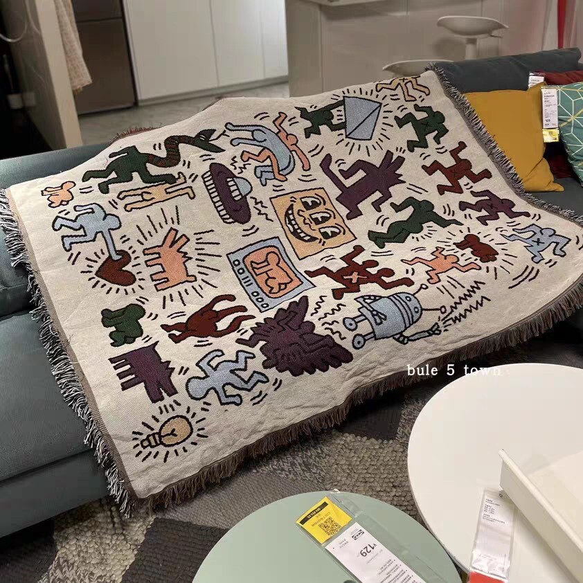 Keith Harring Graffiti Color Woven Tapestry Blanket Throws LGBTQ Decor