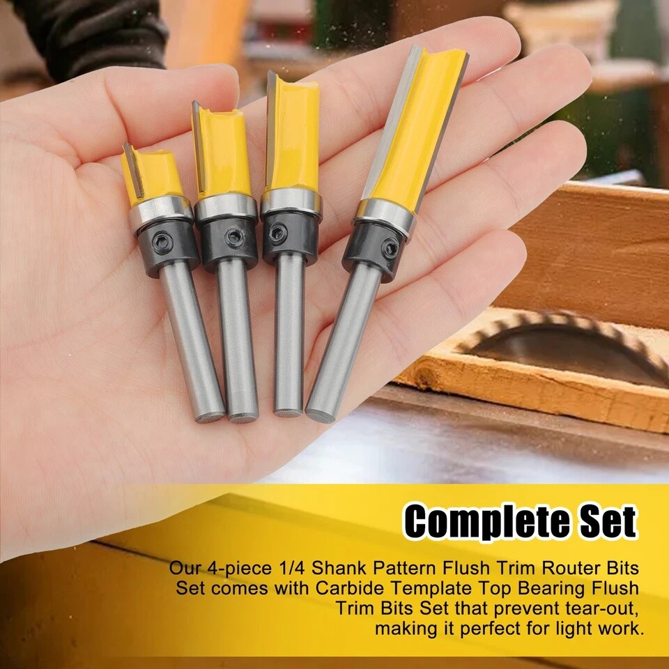 4Pcs 1/4'' Shank Top Bearing Flush Trim Carbide Router Bit Set Milling Cutter US