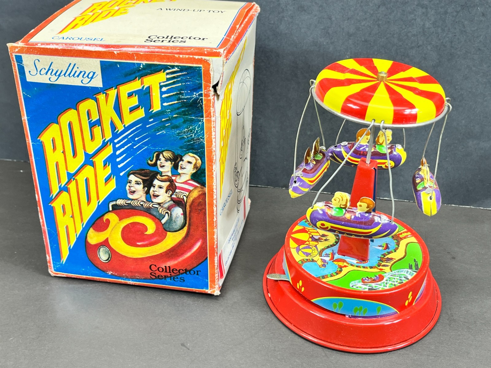 Rocket Ride Carousel Schylling Toys 2000 Vintage Tin Toy NOS in Box TESTED