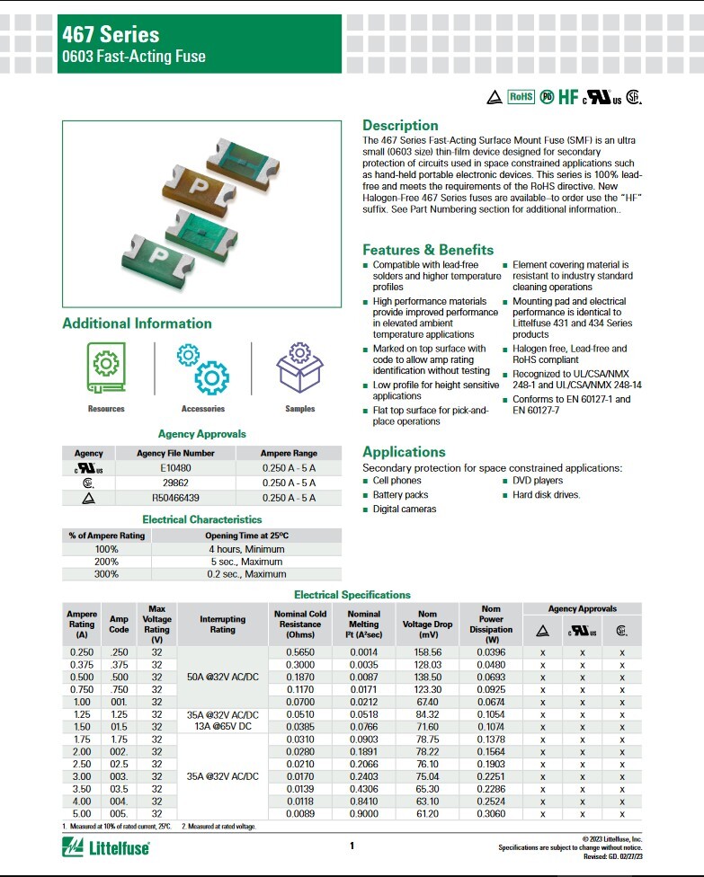 Littelfuse SMD 0603 3A 32V 467 Fast Acting Blow Fuse Code P- USA SHIP 10pcs