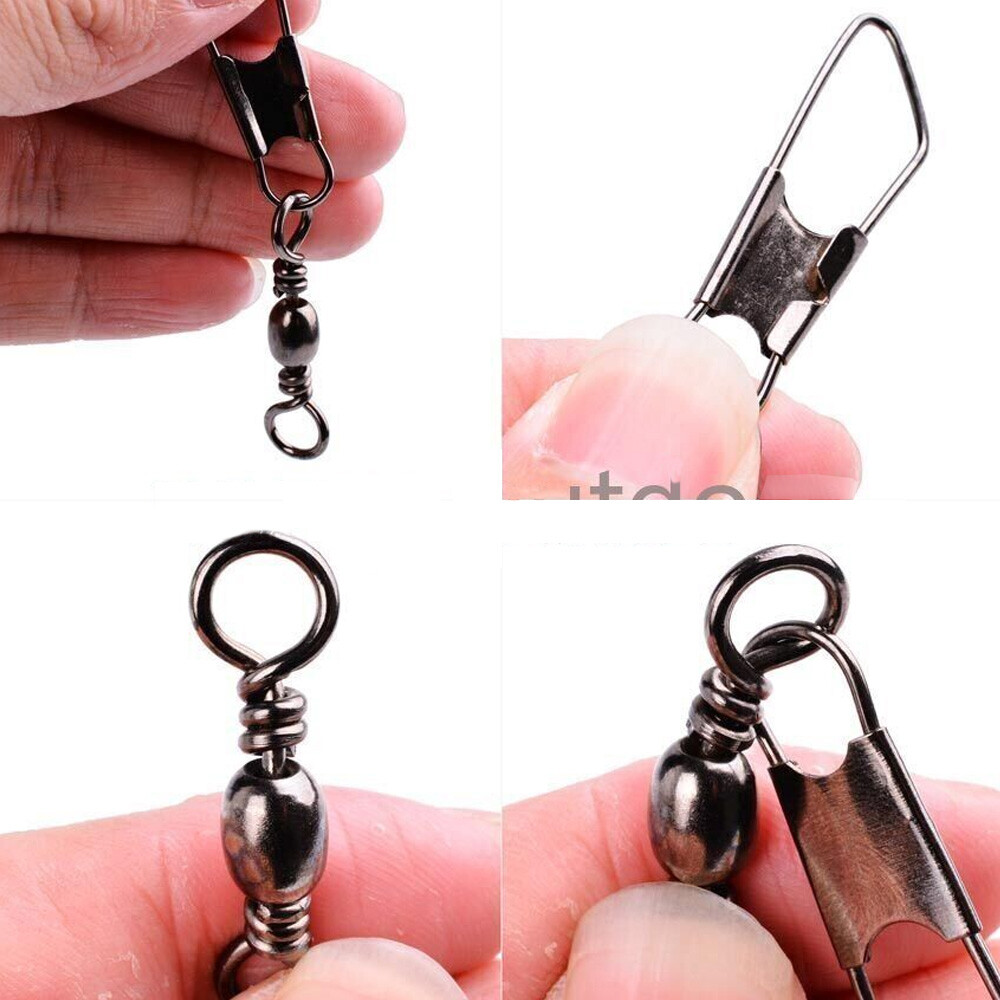 50/100PCS Fishing Barrel Swivel with Interlock Snap Fishing Swivel Size 14#-3/0