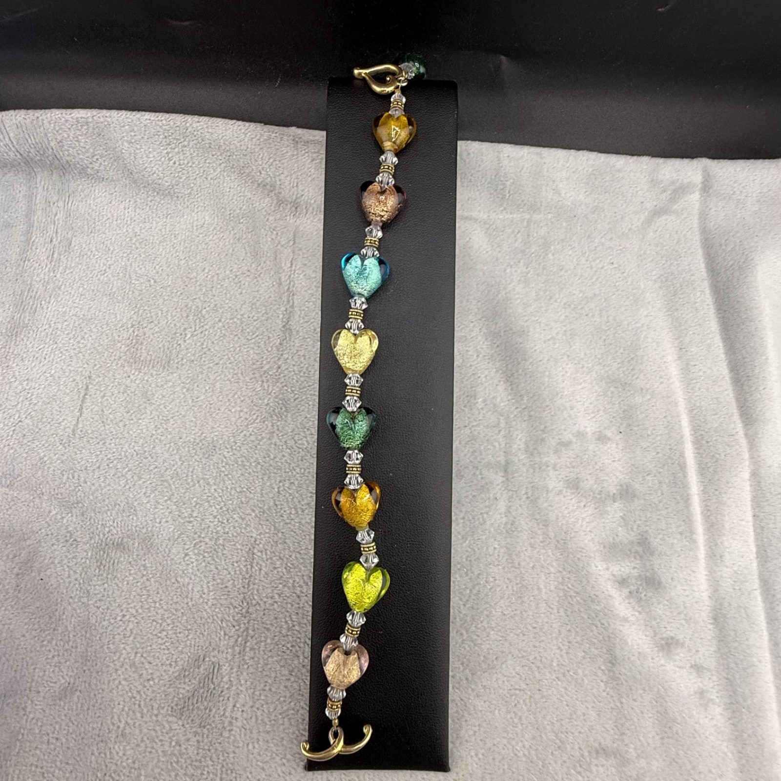 Vintage Lampwork Bracelet Beaded Heart 7”