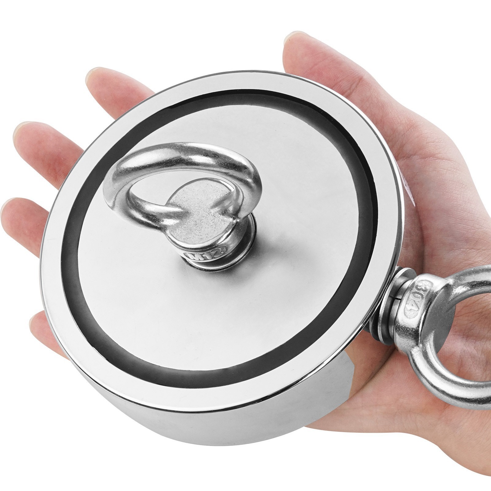 2000 LBS Strong Fishing Magnet Kit Double Sided Pull Force and Rope Carabiner