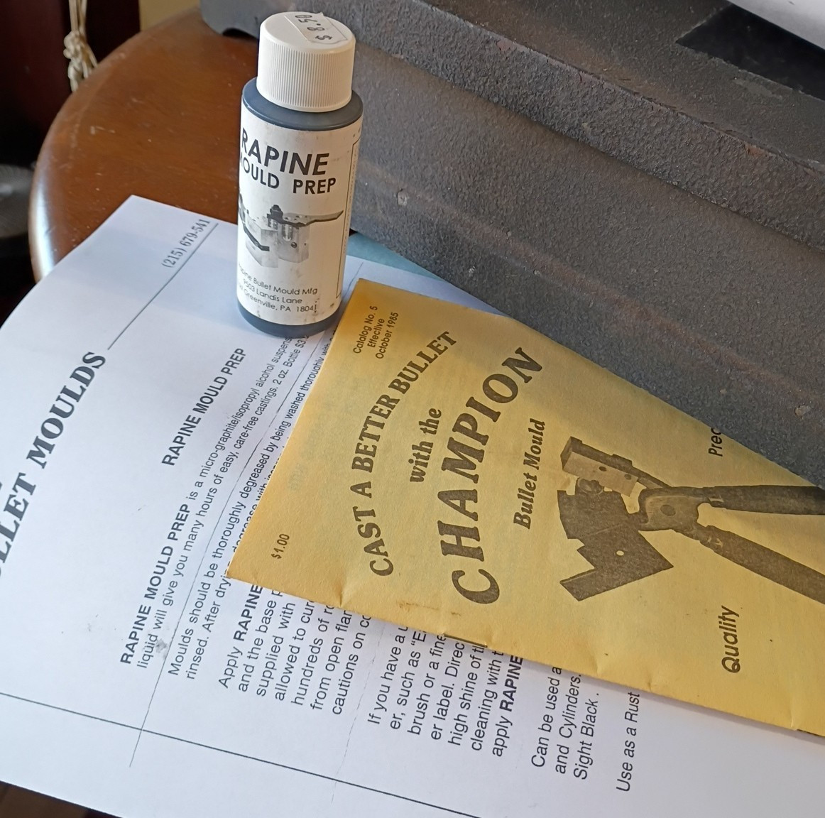 Vintage Bullet Mold Liquid Prep W/ Instruction & Rapine Mould Co. Booklet USA