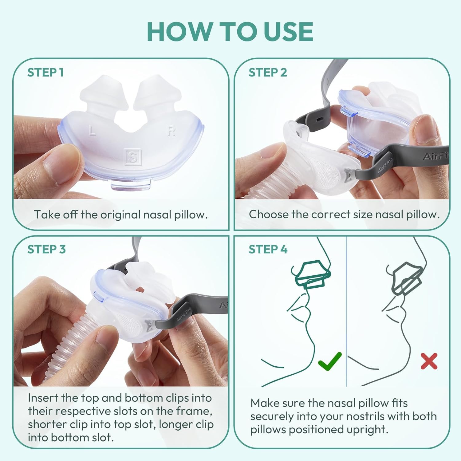 2 Pack Replacement Nasal Pillow Cushion for ResMed AirFit P10 size Medium