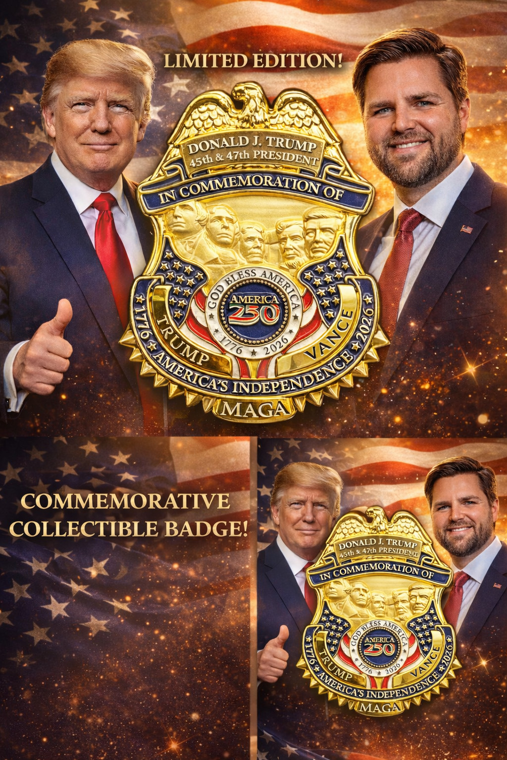 CL-YY Trump Vance Presidential 250th Anniversary 47 Full Size Commemorative with