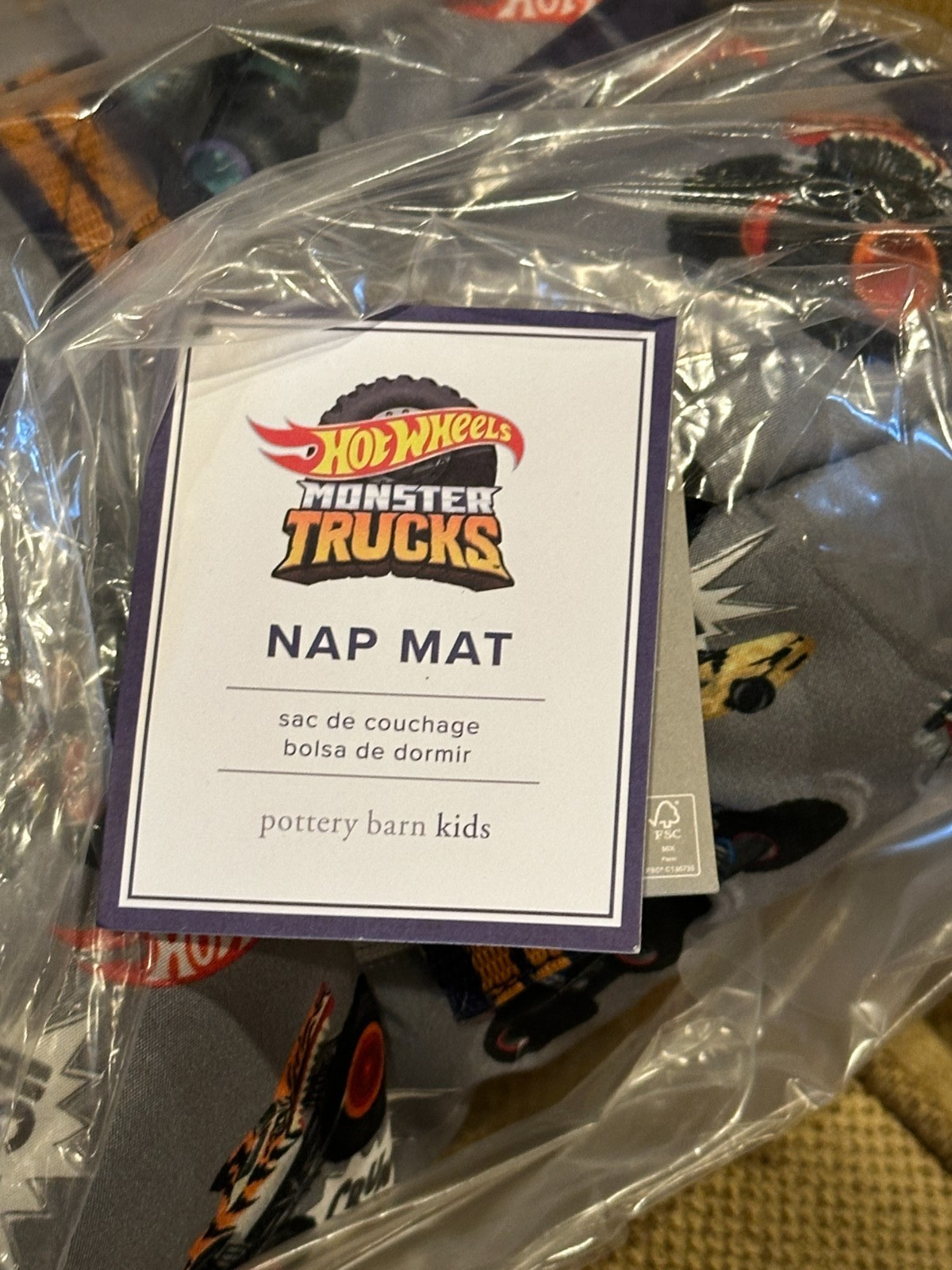 Pottery Barn Kids Hot Wheels Monster Truck Nap Mat Sleeping Bag NEW w/tags