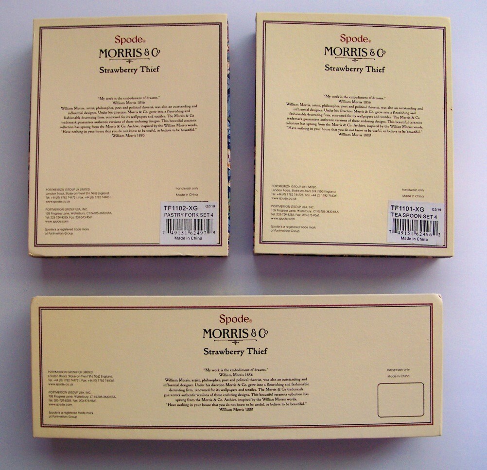 Spode Strawberry Thief Cake Slicer, 4 Teaspoons & 4 Pastry Forks NEW Unused lot