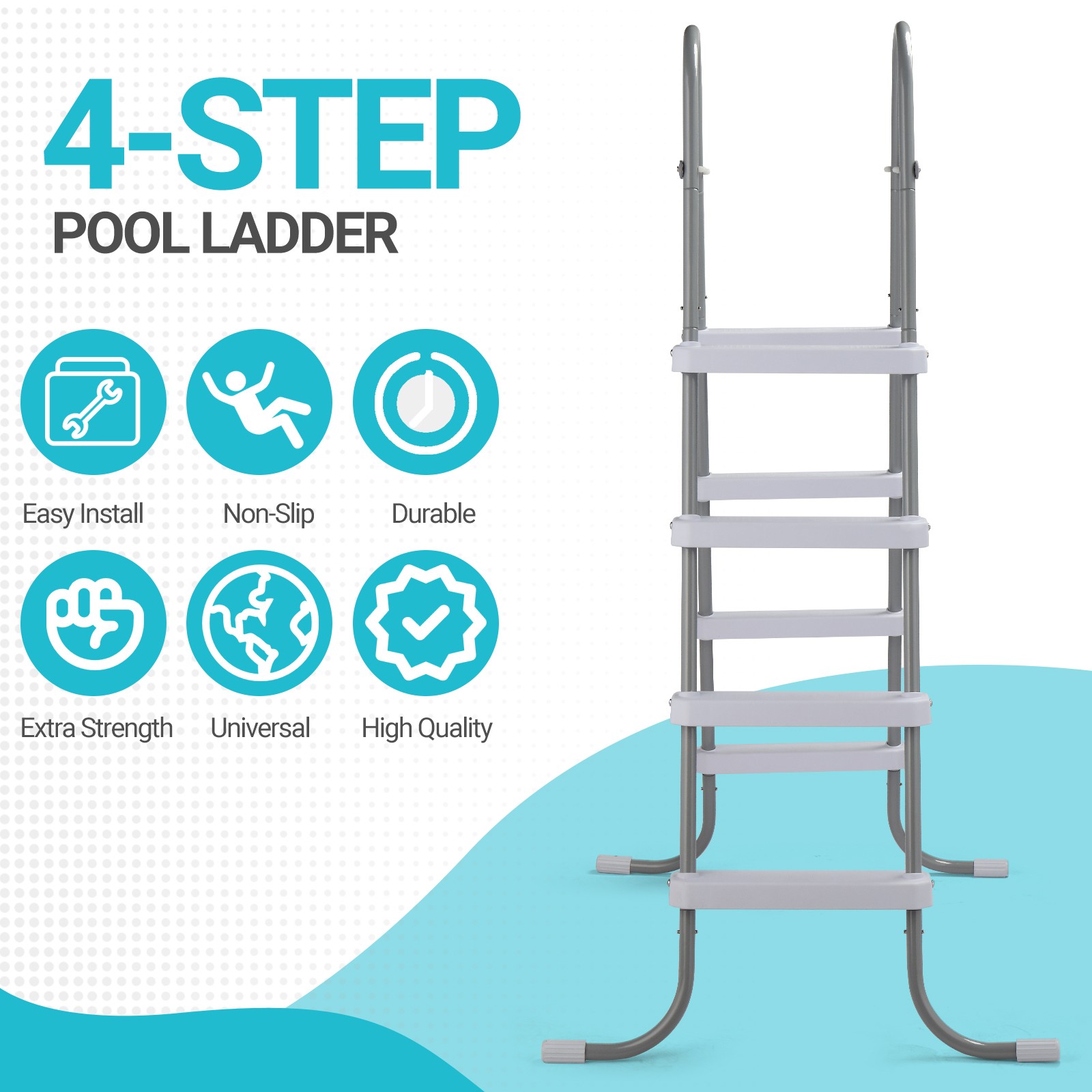 52" Swimming Pool 4-Steps Ladder, Coated Steel Frame Improve Stability Outdoor